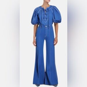 Zimmerman High Tide Denim Tie Up Blouse